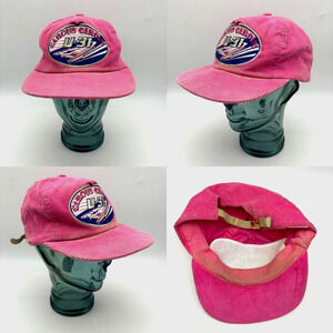 Vintage 80s Circus Circus Pink Corduroy U-31 Drag Boat Race Strapback Hat-FLAWED